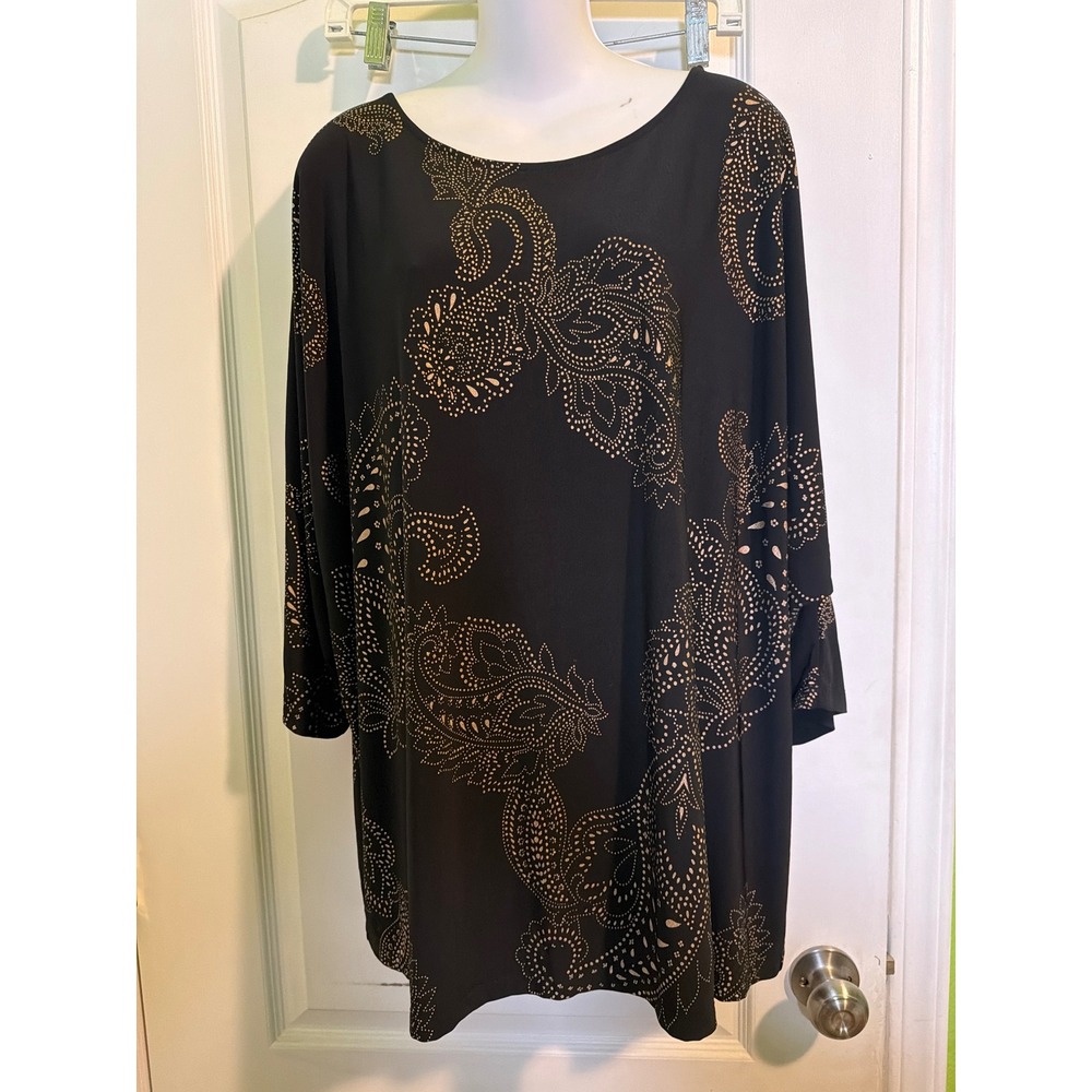 QVC Women Black Gold Metallic Paisley Dot Tunic Top 3XP 3XL Petite A463130